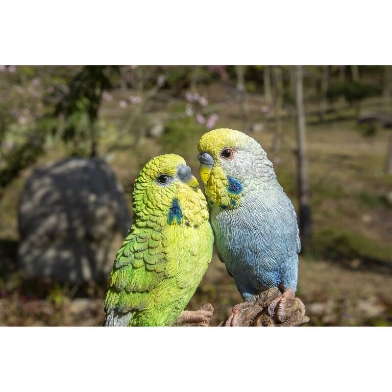 Hi-Line Gift MOTION ACTIVATED SINGING COUPLE BUDGERIGAR ON STUMP