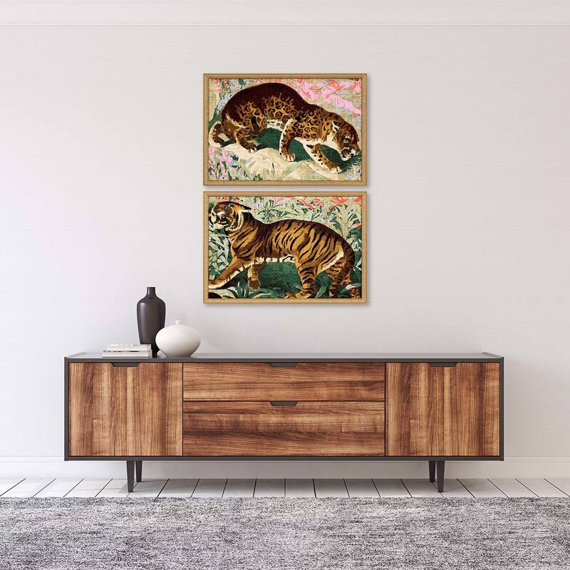Concrete Jungle Cats S/2 Framed Art Giclee Under Glass - Multi-Color