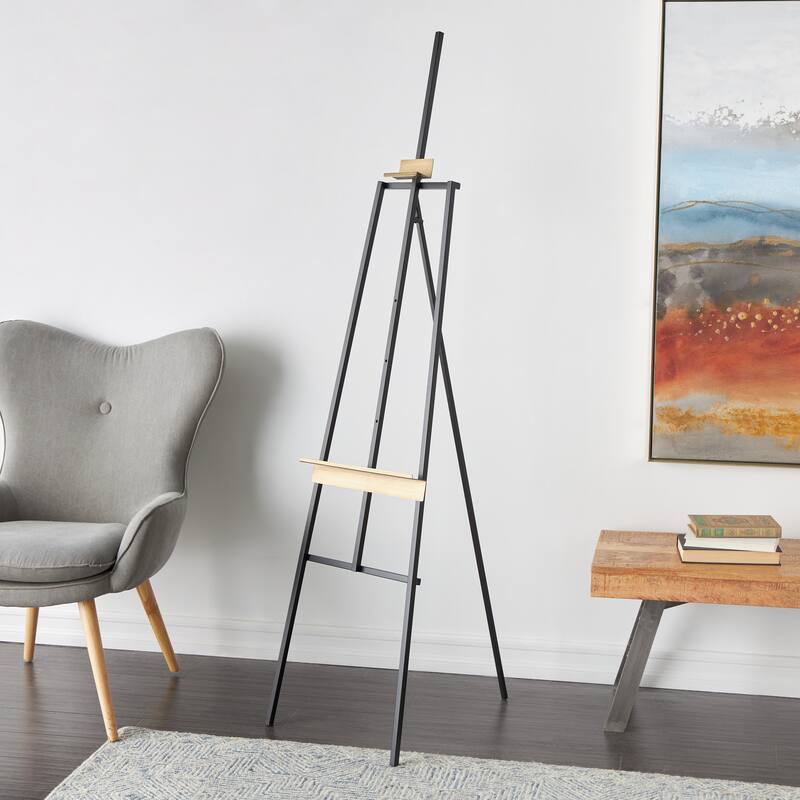 Black Metal Painter's Inspired Floor 4 or 3 Tier Easel with Gold Accents
