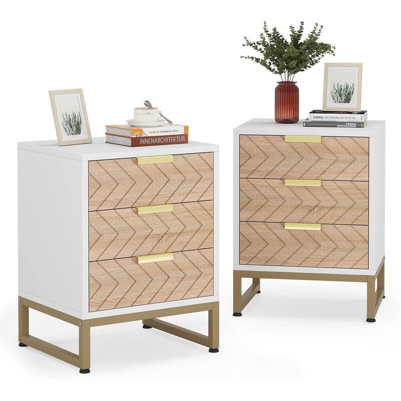 Set of 2 Modern Nightstands with 3 Drawers, 17"