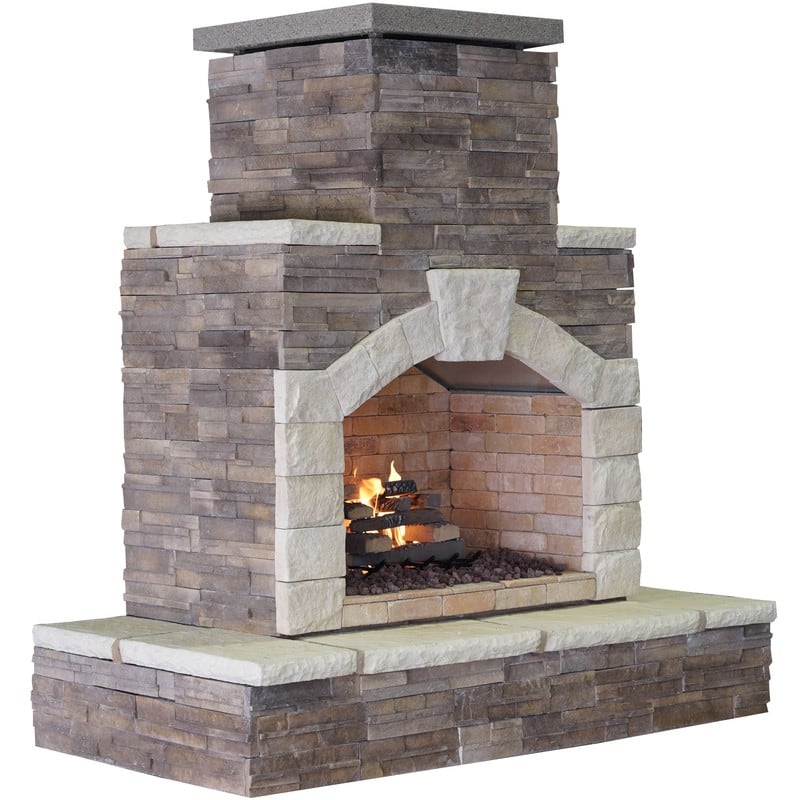 78 in. Stone Veneer and Tile Propane Gas Outdoor Fireplace