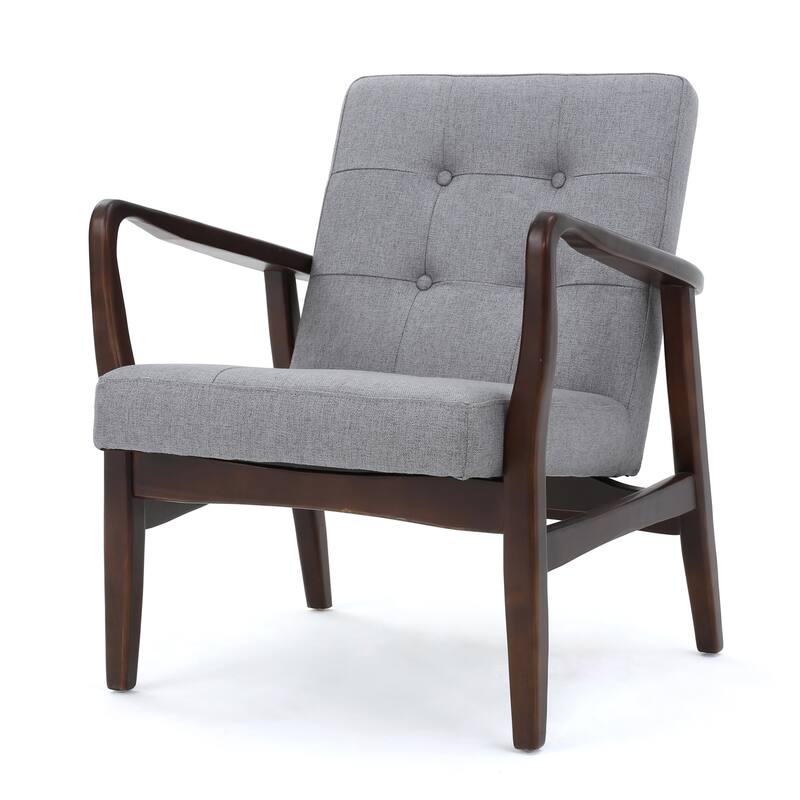 Fabric Mid-Century Club Chair with Button Tufted Design & Wooden Legs - Modern Accent Chair