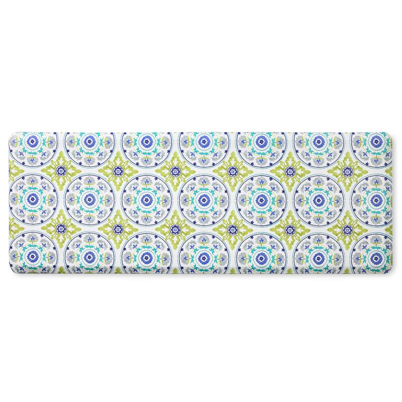 FIESTA Postiano Tiles Geo Textured Anti Fatigue Comfort Kitchen Mat, Non-Slip Floor Mat, Padded Standing Desk Mat - 20"x55" - Blue/Green/White