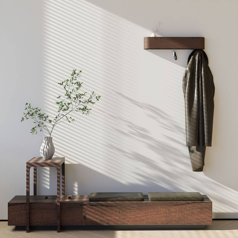 Solid Wood Wall-Mounted Coat Rack with Hooks