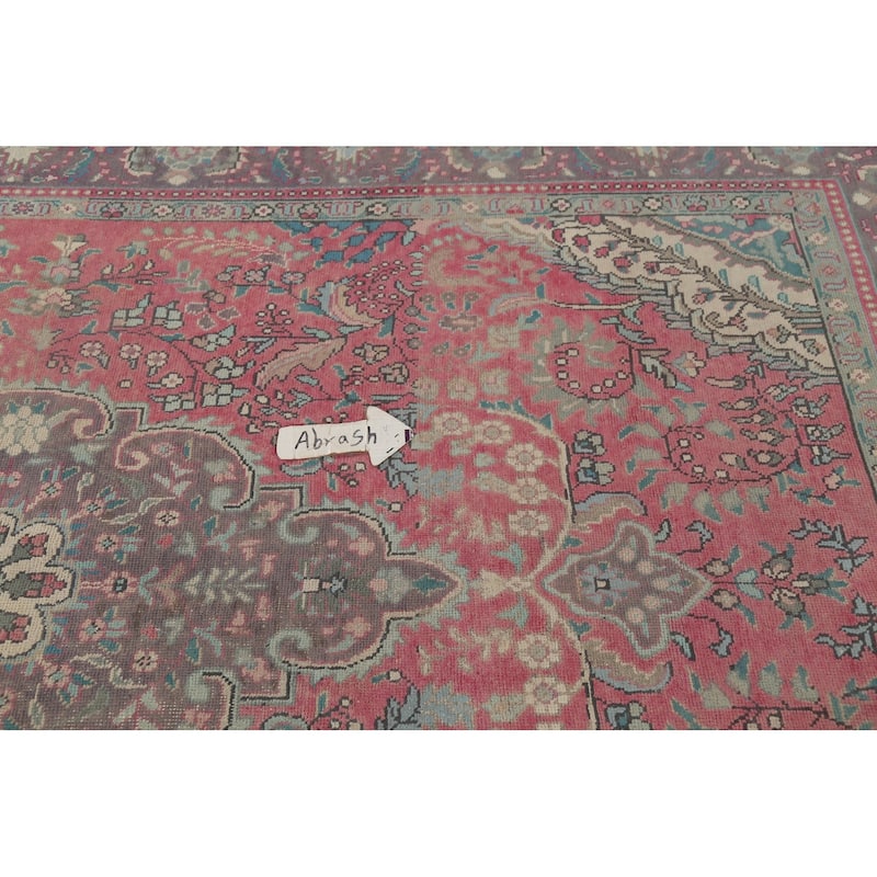 Pink Tabriz Persian Vintage Rug Hand-Knotted Living Room Wool Carpet - 6'8"x 10'6"