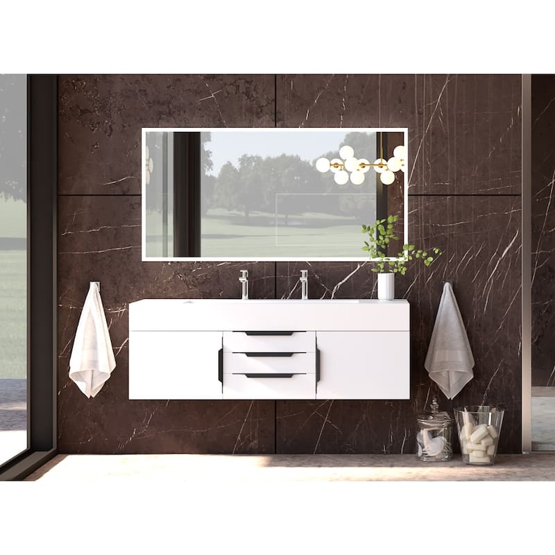 Nile 60" Wall Mounted Bathroom Vanity Set w/ White Top