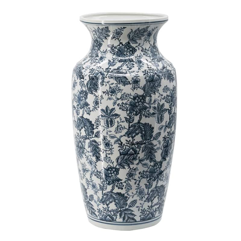 Chinoiseries Urn Porcelain Vase - 24" - White and Blue
