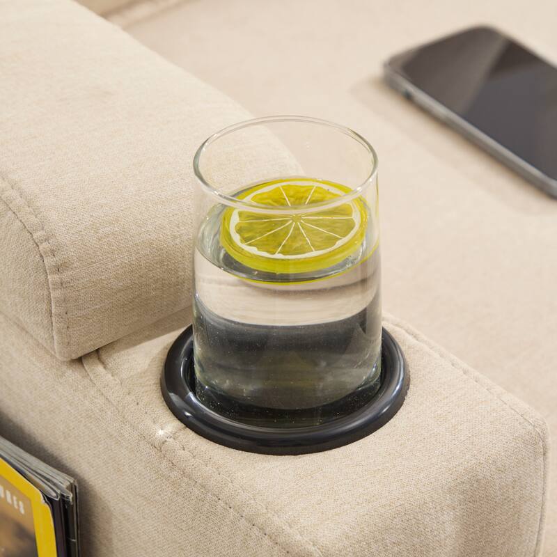 Blue 3-Seat Combo Sofa with Storage Ottoman, USB Charging, and Armrest Storage