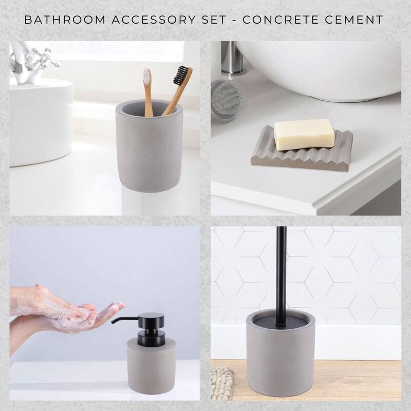 Concrete Cement Bathroom Accessories, 4-Piece Set - N/A