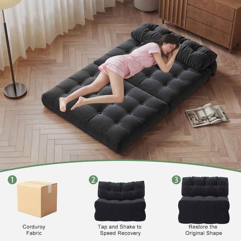 Portable Full Floor Folding Sofa Bed, Convertible Sleeper Chair for Living Room