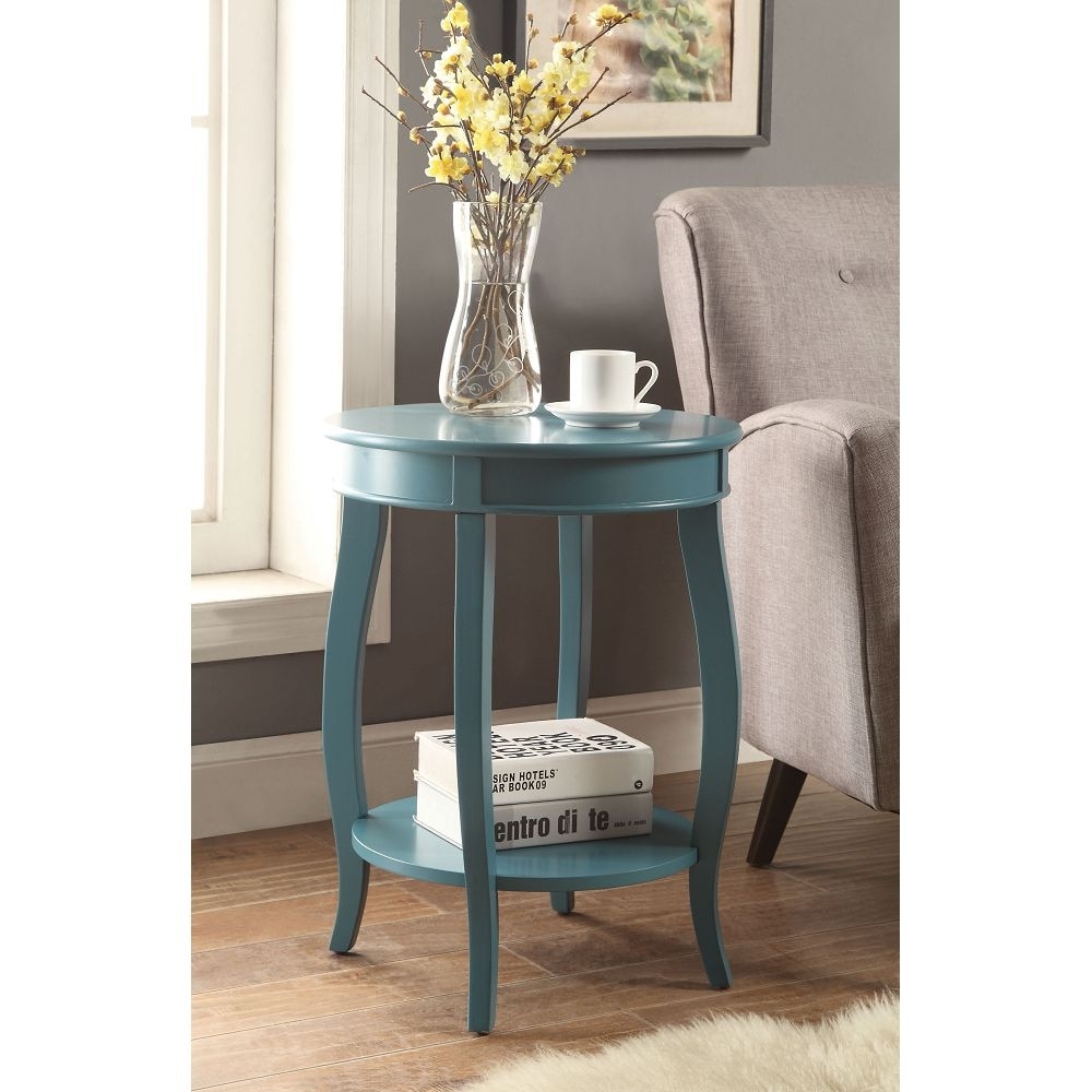 Teal Side Table with one Shelf 18