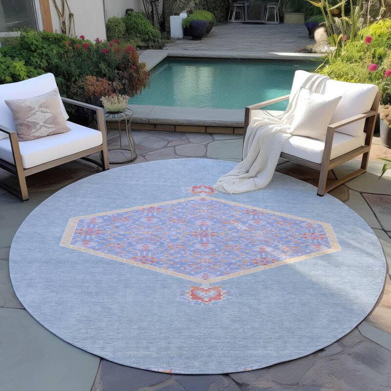 Machine Washable Indoor/ Outdoor Traditional Chantille Rug - Denim - 8' x 8'