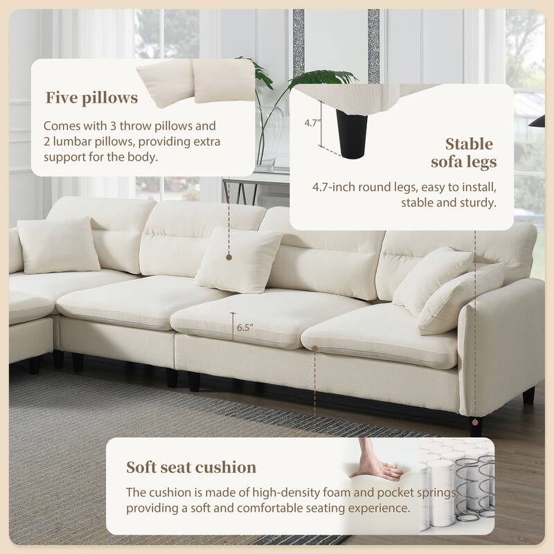 Convertible Sectional Sofa,L-Shaped Reversible Couch Set With Free Pillows,5 Seat Cloud Chenille Indoor Furniture With Ottoman