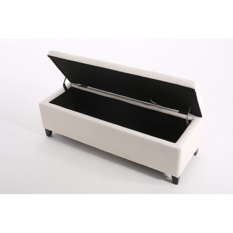Simple Upholstered Bench with Storage, Modern 51.25" Solid Color Ottoman Bench with Safety Hinge, Fabric Entryway Shoe Bench
