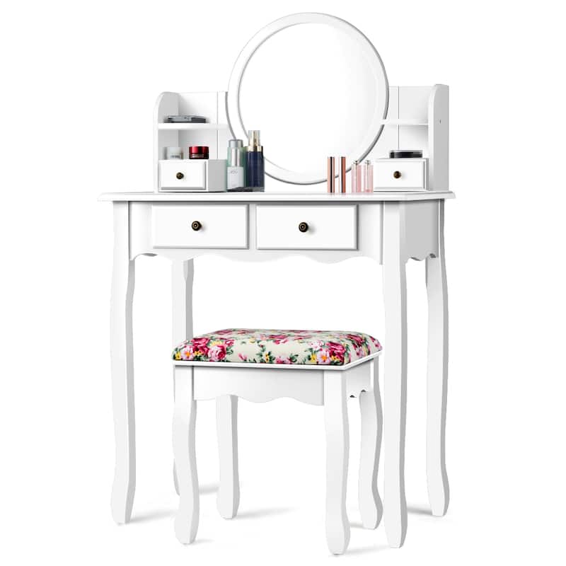 Costway Makeup Vanity Table Drawers Oval Dressing Table Kids Gift