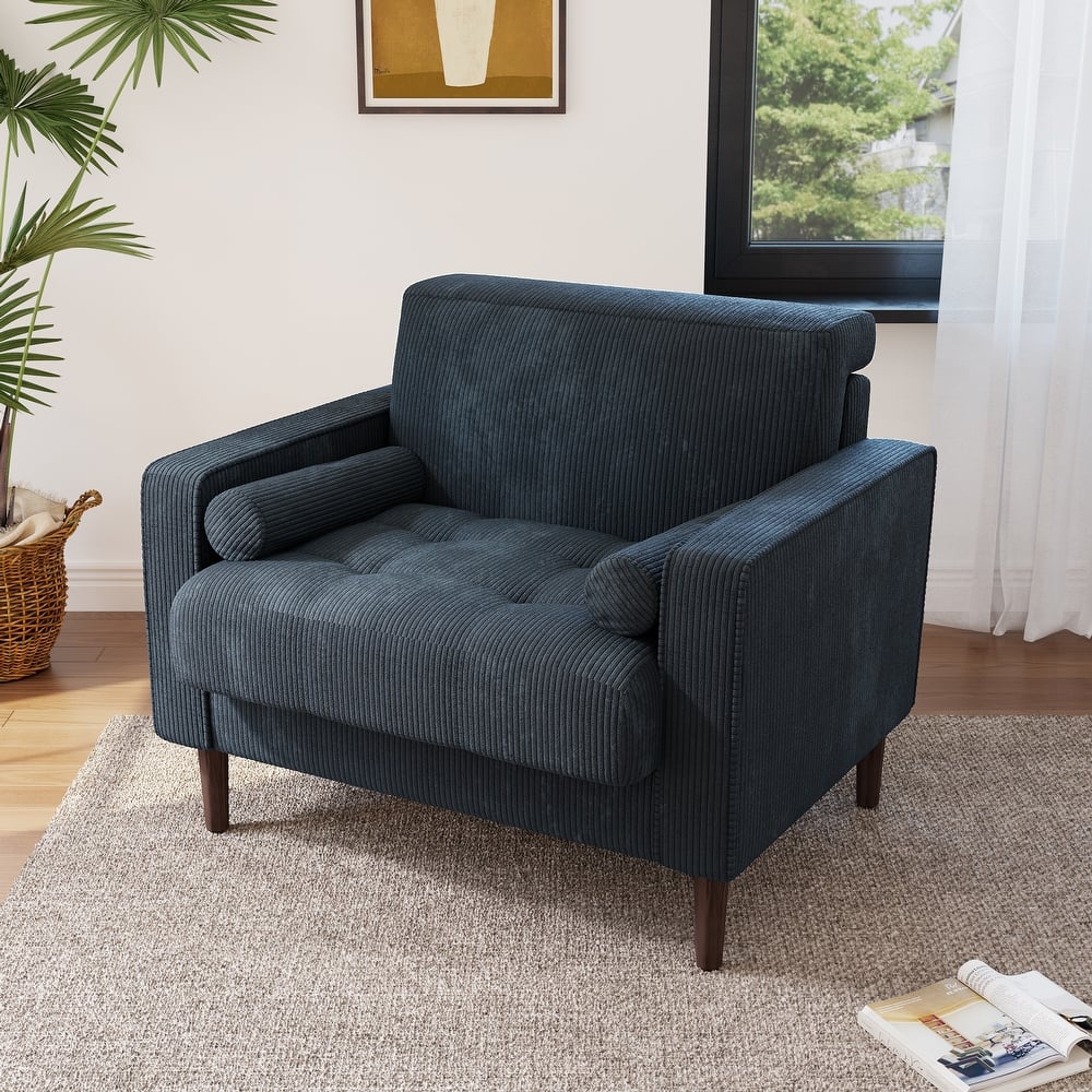 Modern Upholstered Corduroy Accent Chair With Arms Pillows