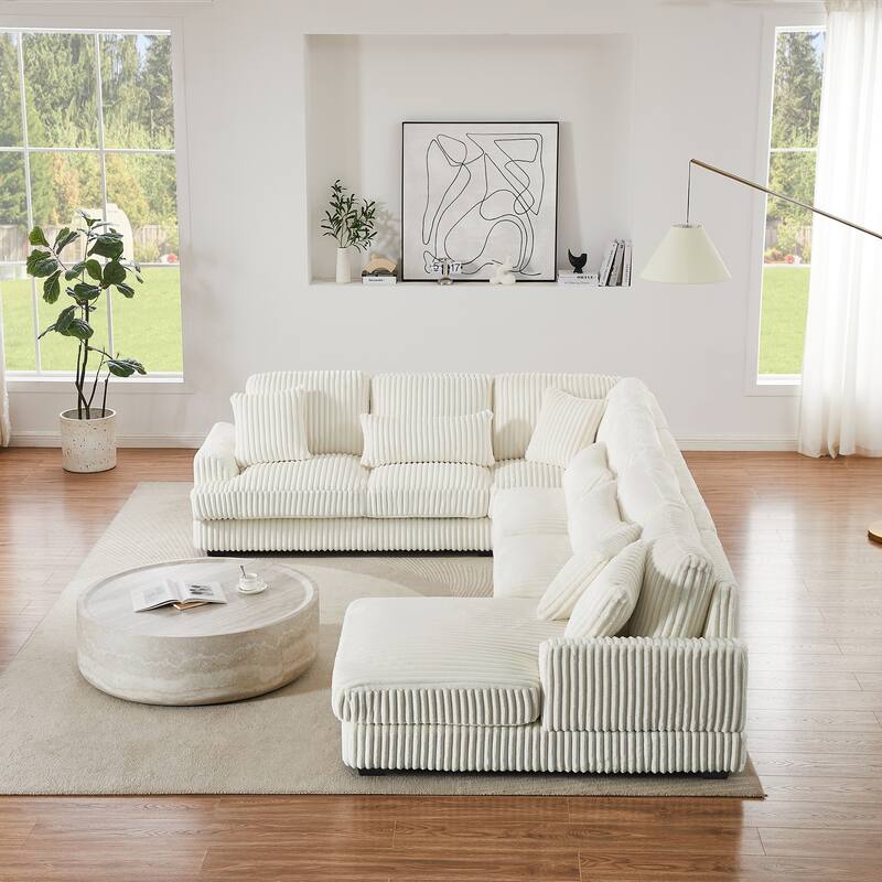Oversized U-Shaped Sectional Sofa with Chaise, 4 Square and 3 Lumbar Pillows for Living Room