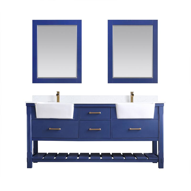Altair Georgia Double Bathroom Vanity Set and Aosta White Stone Countertop with Farmhouse Basin with Mirror