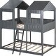 preview thumbnail 6 of 6, Gray Full Over Full Pine House Bunk Bed with Roof, Window, Guardrail, Ladder