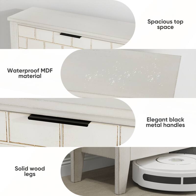 Retro White Shoe Storage Cabinet with 2 Flip Drawers for Hallway and Entryway