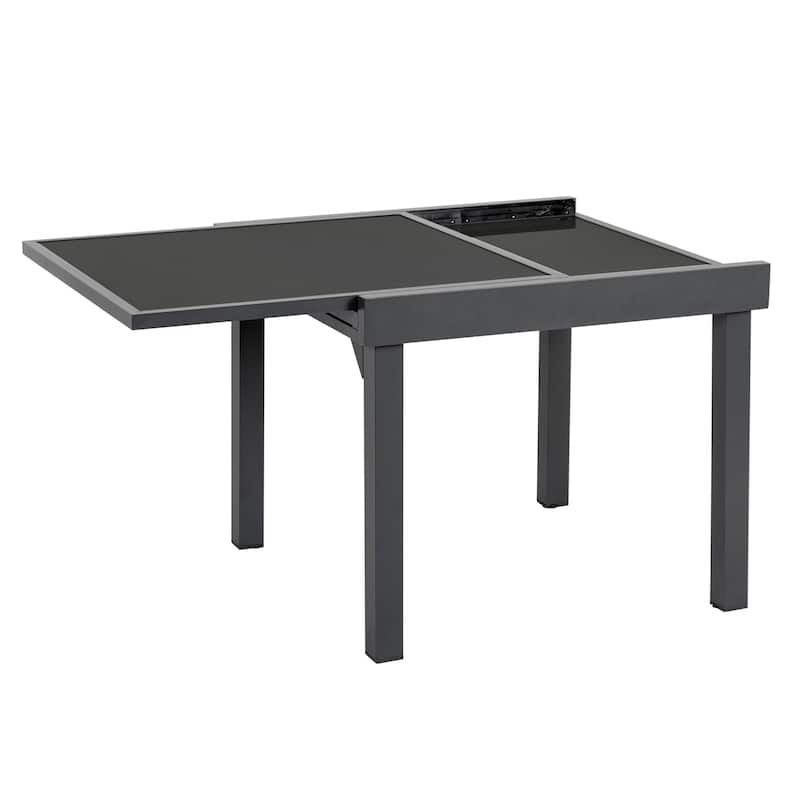 Crestlive Outdoor Aluminum Expandable Dining Table Extension Leaf Glass Tabletop - 35.4"W x 35.4-70.9"L x 29.5"H