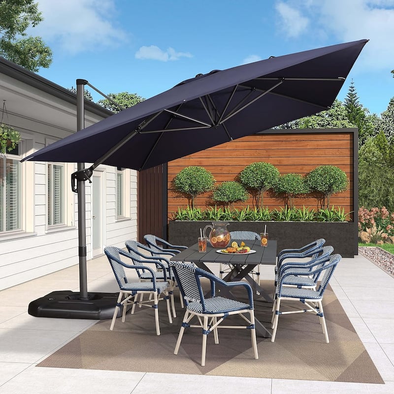 PURPLE LEAF 10 x 13 ft 360 Degree Rotation Patio Umbrella With Base - Navy Blue