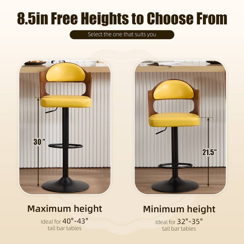 PU Leather Upholstered High-resilience Cushion 360° Swivel Adjustable Height Bar Stools with Footrest(set of 2)