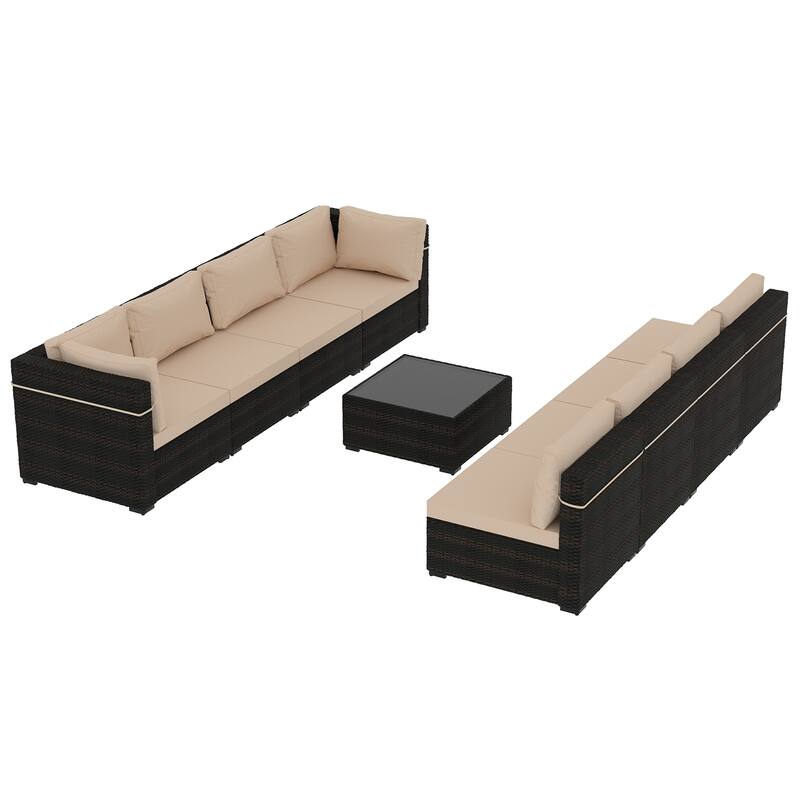 Patio Watcher Outdoor 8 Seater Rattan Sectional Set with Cusions and Coffe Table