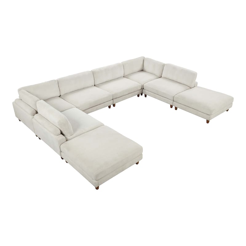 Furniture of America Sienta Modern 8-Piece Corduroy Modular Sectional with 2 Ottomans