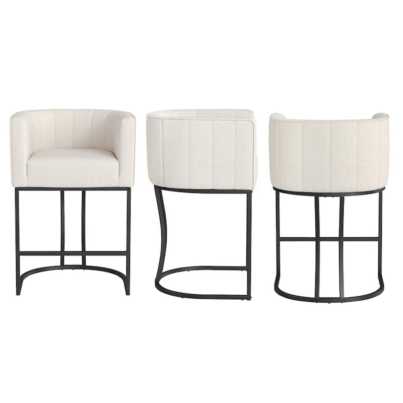 LUE BONA Modern 26.in Low Back Barstool Counter Height Stool Upholstered/PU Leather Barrel Bar Stools with Metal Frame
