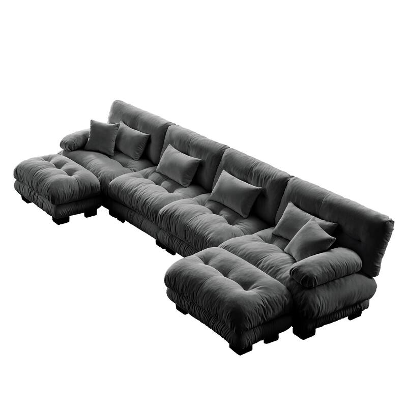 173.2" Chenille U-Shaped Cloud Sectional Sofa with 2 Ottomans (4-Seater Modular)