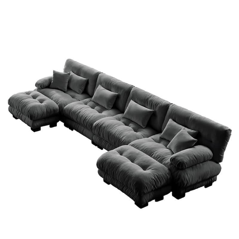 Modular Chenille Couch Sectional Sofa with Ottoman, Throw Pillows