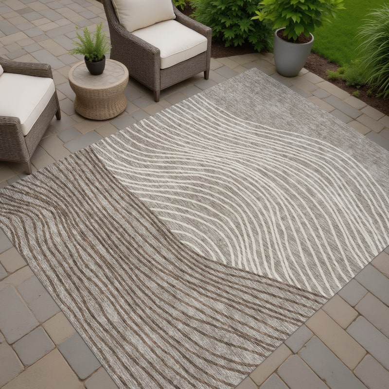 Machine Washable Indoor/ Outdoor Modern Arches Chantille Rug - Taupe - 8' x 10'