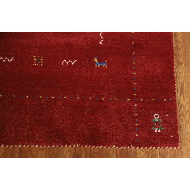 Red Tribal Gabbeh Oriental Area Rug Hand-Knotted Wool Carpet - 4'11" x 7'7"