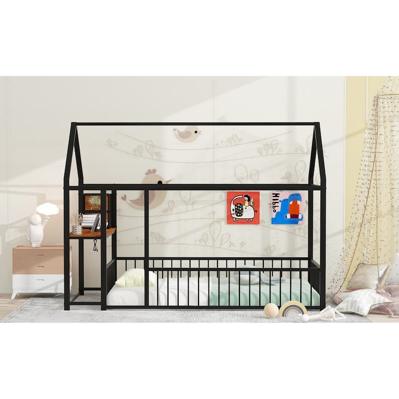 Montessori House Bed Playhouse Bed with Desk, Power Outlets