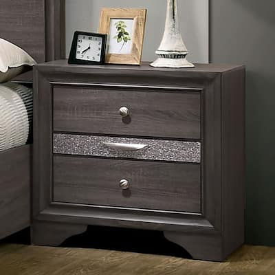 Modern Wooden Nightstand/Bedside Table with Silver Accents and Hidden Jewelry Drawers
