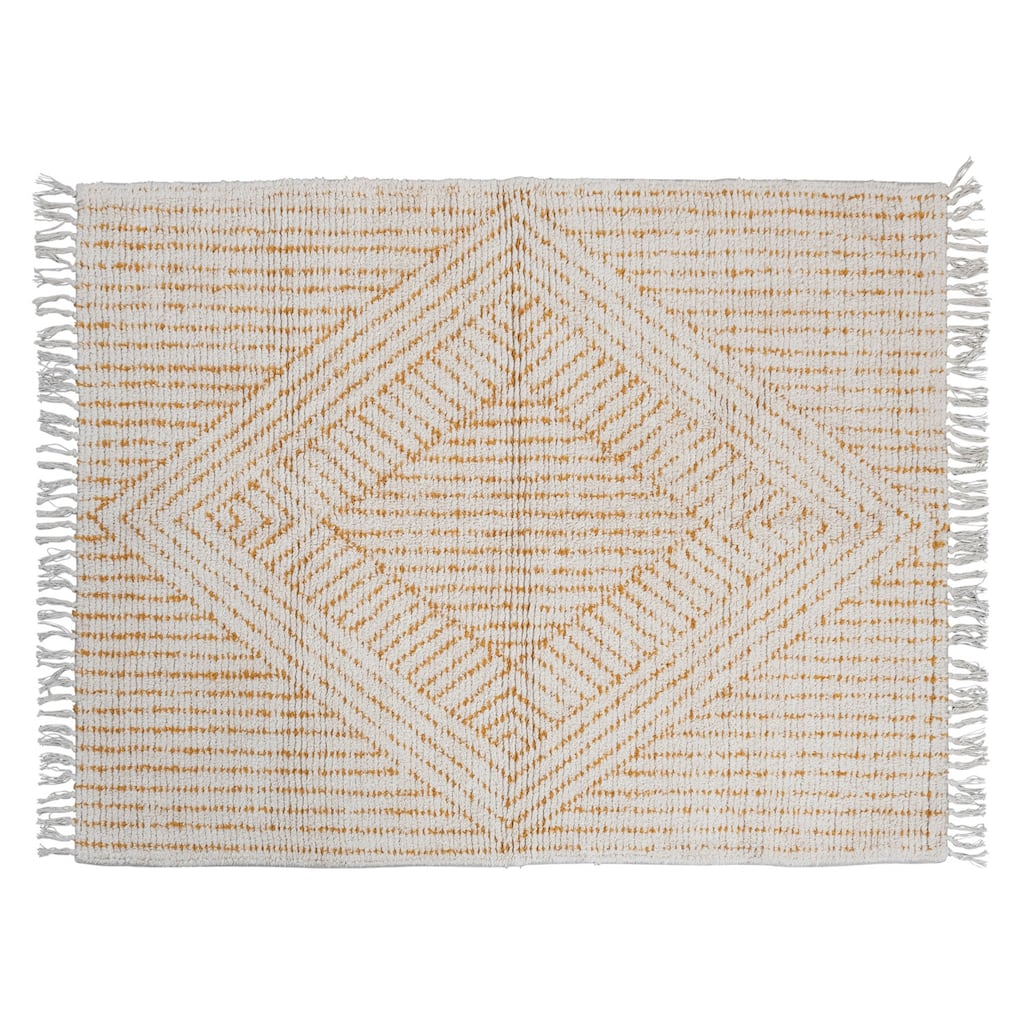 Stonewashed Cotton Tufted Rug with Diamond, Stripes and Fringe - 4' x 6'