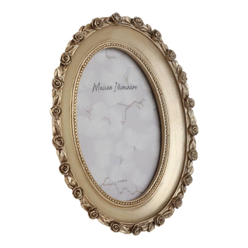 Polyresin Oval Photo Frame with Rosette Border - Gold