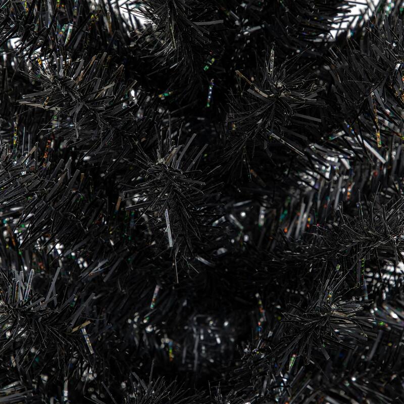 Holographic Black Slim Artificial Tinsel Halloween Tree - 4' - Black - Unlit - 4 Foot