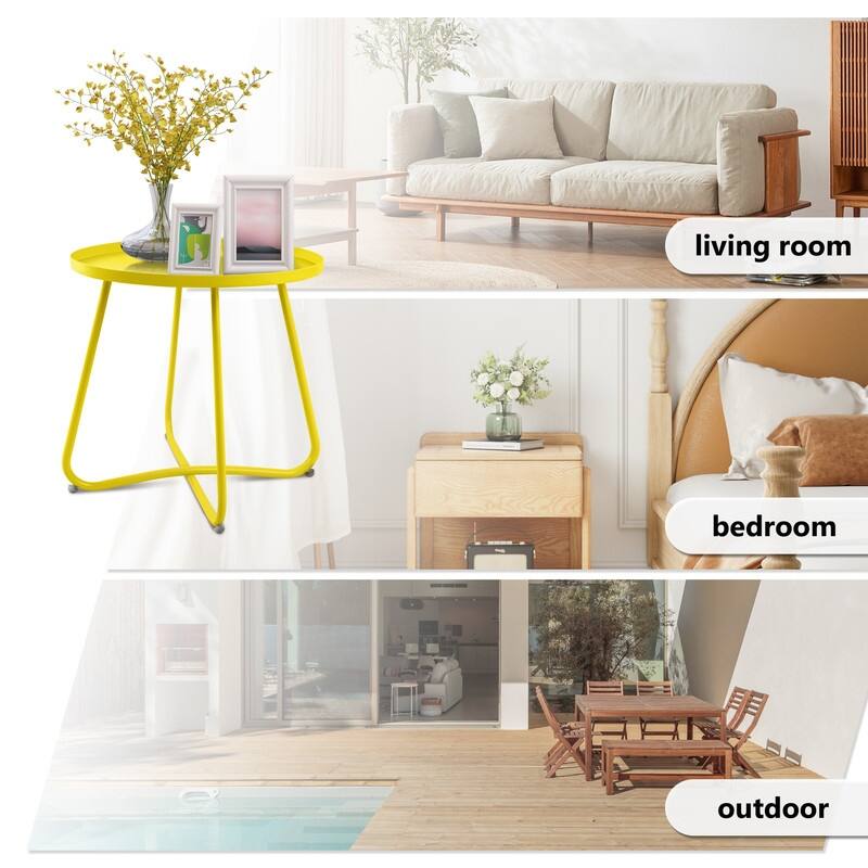 Outdoor Indoor End Table MetalW aterproof Round Side Table