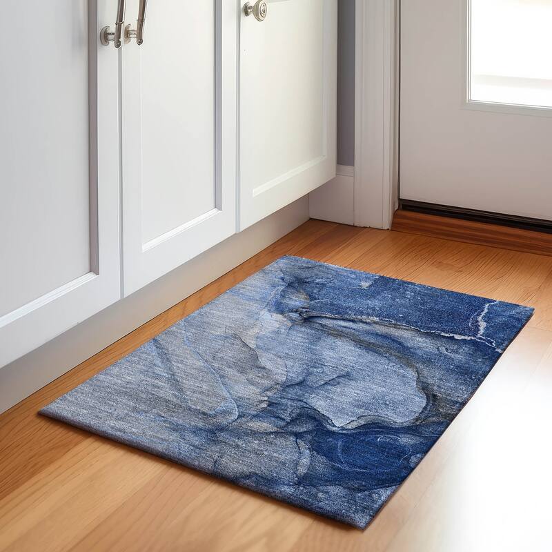 Premium Washable Super Soft Contemporary Mayfield Rug - Navy - 1' 8" x 2' 6" - Rectangle