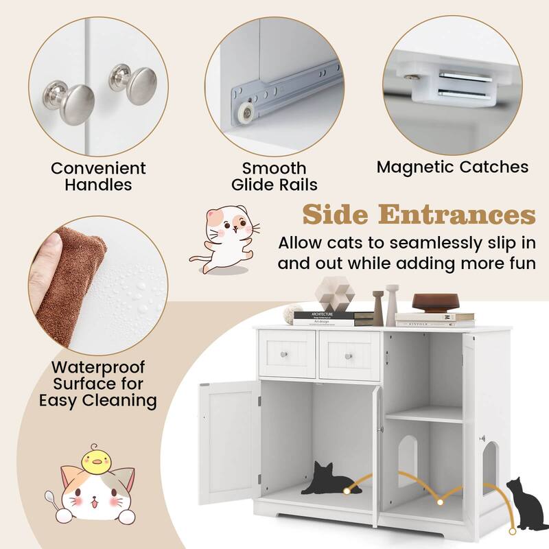 Costway Cat Litter Box Enclosure with 2 Drawers 3 Doors Anti-Toppling - See Details