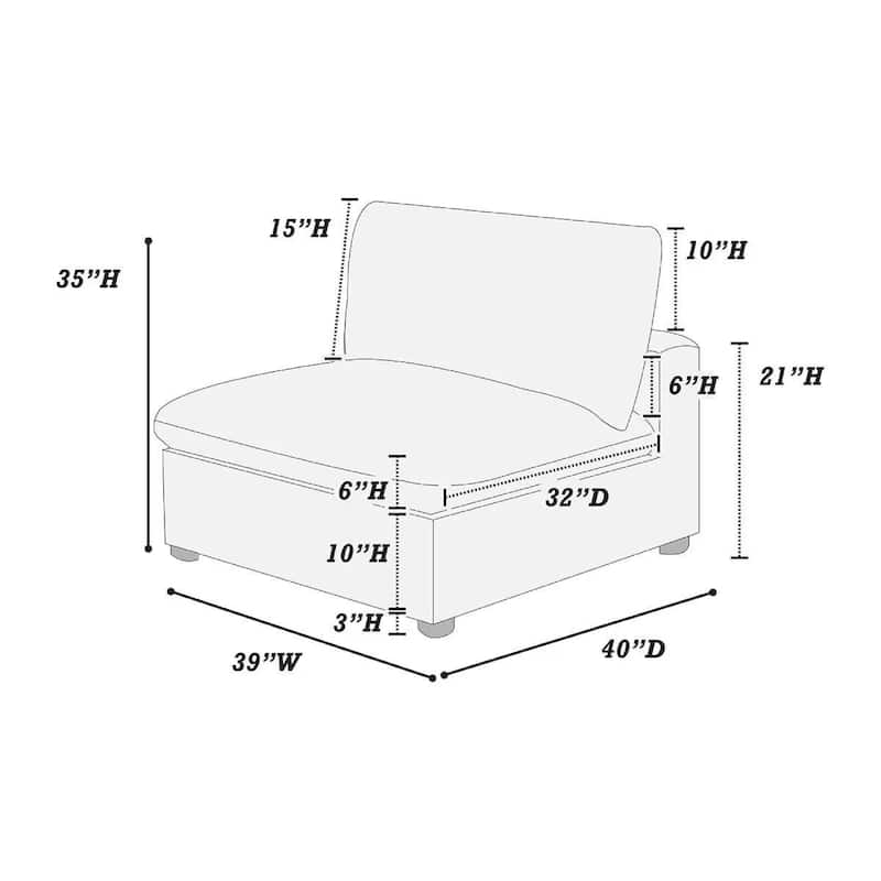 Nolan Armless Modular Chair with Square Frame, Light Gray Corduroy