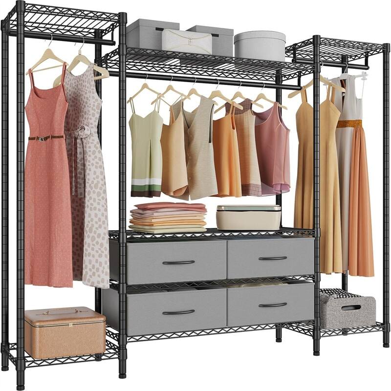 V20 Wire Garment Rack Heavy Duty Clothes Rack - 14.6"D x 56.7"W x 70.9"H - Black - 14.6"D x 56.7"W x 70.9"H