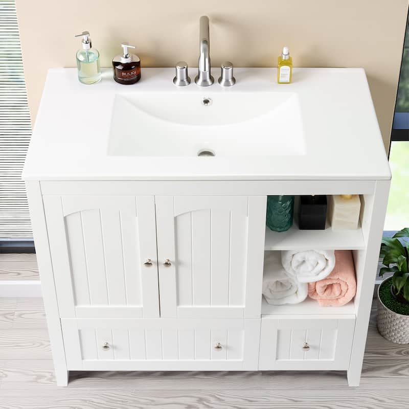 Modern Lacquered Bathroom Organizer Cabinet with Two Drawers and Dual Doors for Storage - 35.82”(H) x 18.11(W) x 32.28 (D)