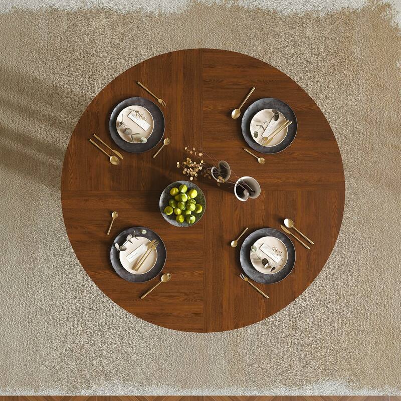 Round Wood Dining Table, Kitchen Table with X-Cross Base, Home Office Table with Adjustable Foot Pads