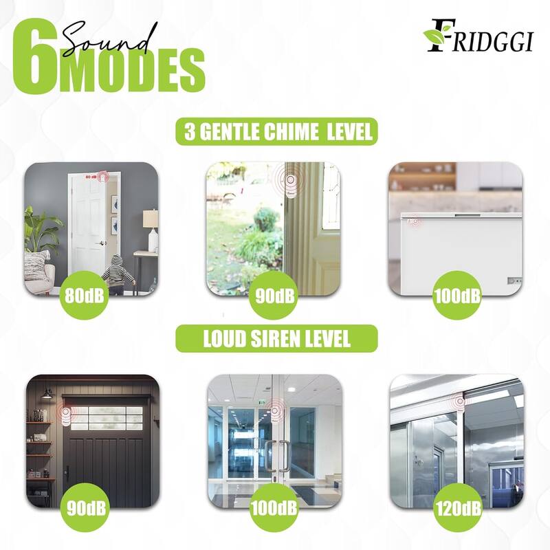 FRIDGGI -3in1 Alarm - Door Ajar Chime with Delay, Time Delay Alarm for Freezer, Home, Shop