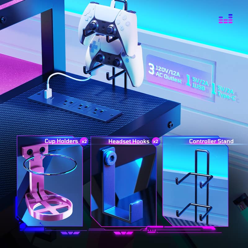 Bestier 42" Computer Desk with Music Sync Light, Corner Desk with Monitor Stand and PS5 Storage Shelves and Headset Hooks