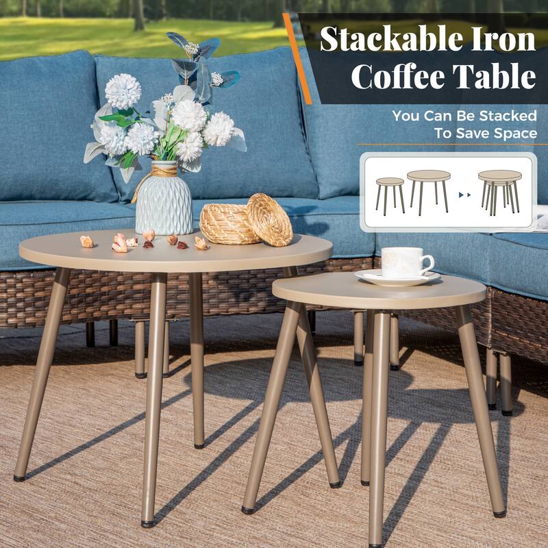 MAISON ARTS 8-Piece Outdoor Sectional Sofa Set Wicker Conversation Set with Thick Cushion and 2 Round Table