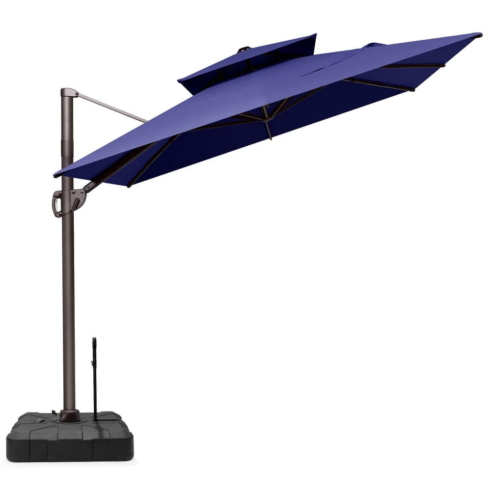 9x11 FT Rectangular Aluminum Outdoor Patio Double Top Cantilever Umbrella with Rod Base